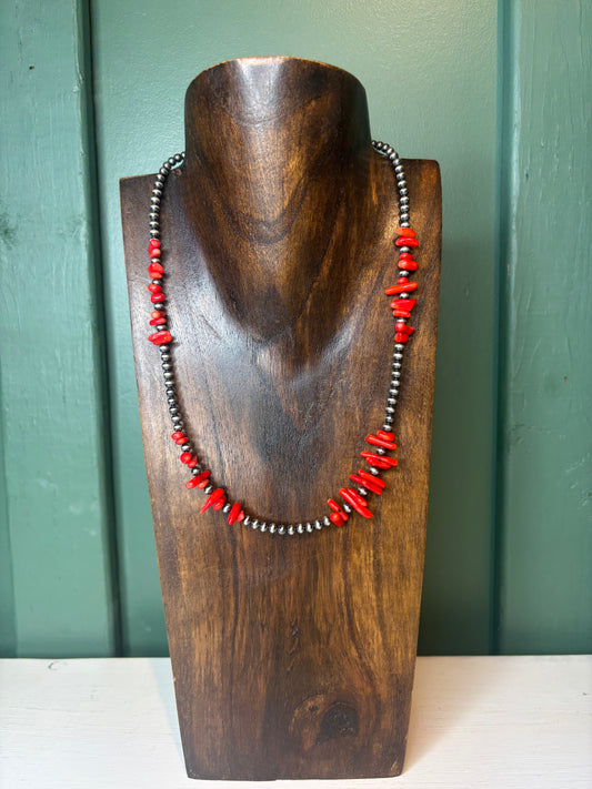 Sterling Silver with Red Coral Necklace