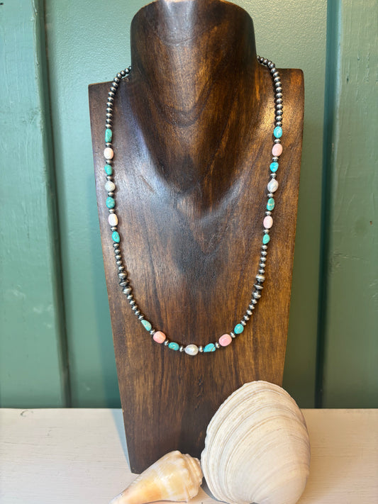 Sterling Silver with Multi-Color Stones & Fresh Water Necklace