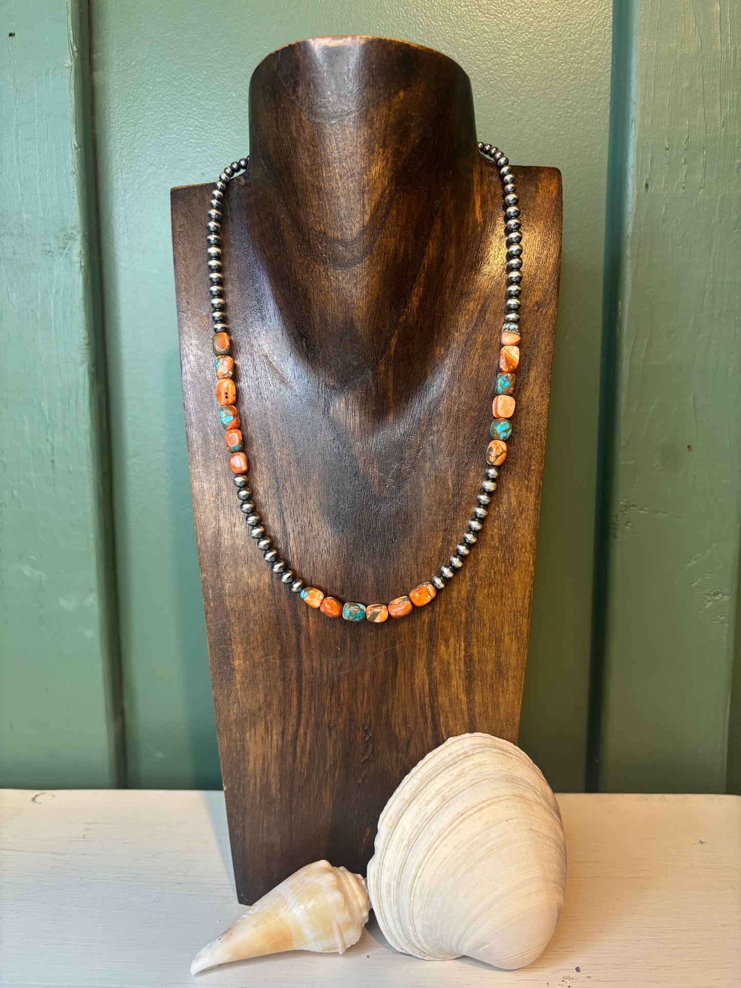 Sterling Silver with Orange Spiny Necklace