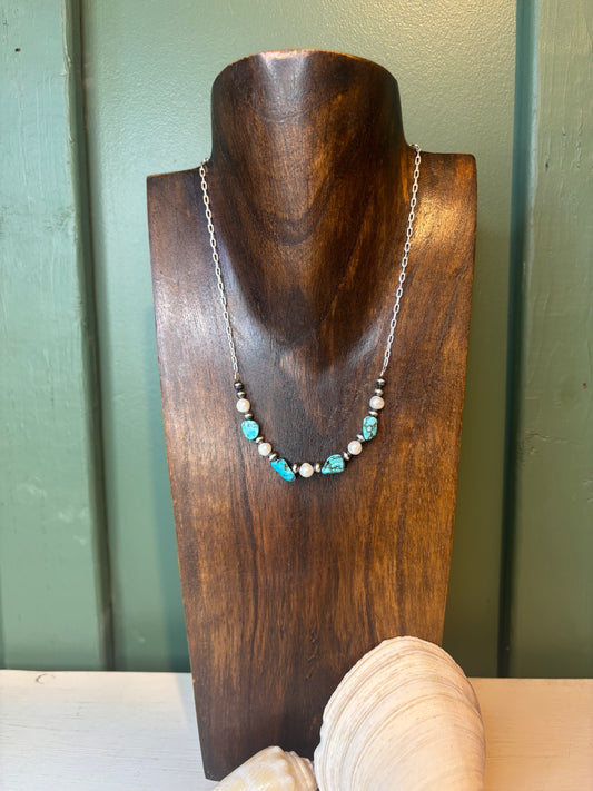 Extended Bar Turquoise & Fresh Water Necklace