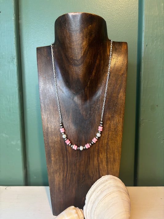 Extended Bar Pink Conch & Fresh Water Necklaces