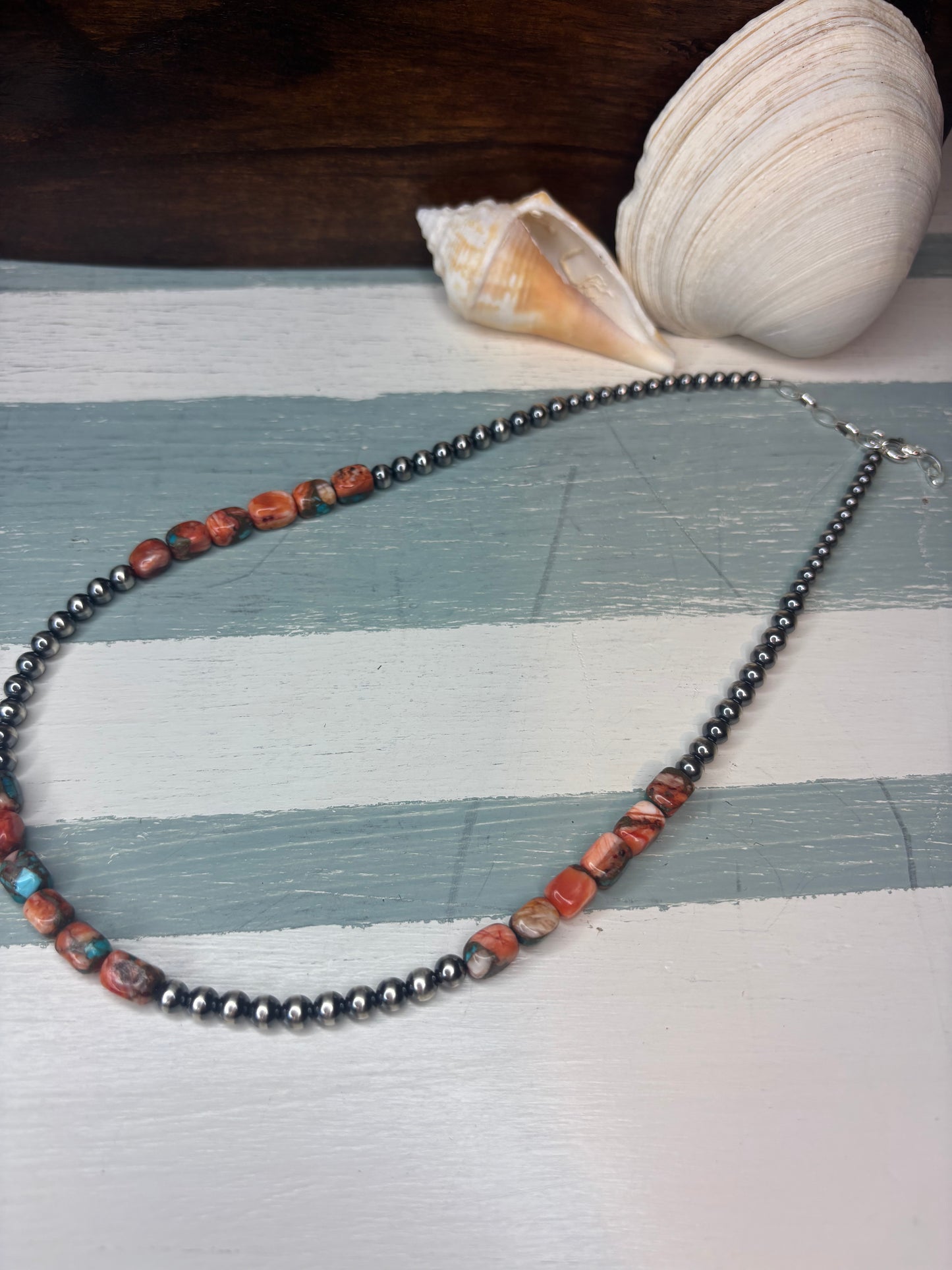 Sterling Silver with Orange Spiny Necklace