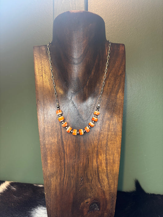 Extended Bar Orange Spiny Necklaces
