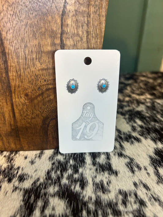Mini Oval Concho Studs With Turquoise