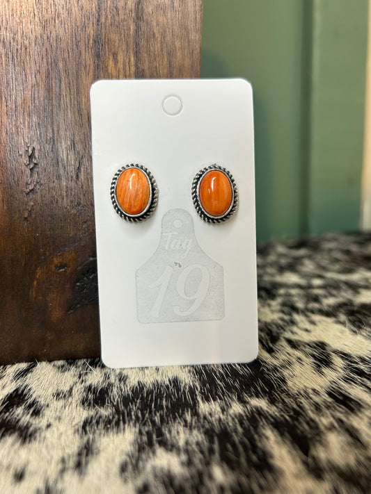 Orange Spiny Stud Earrings