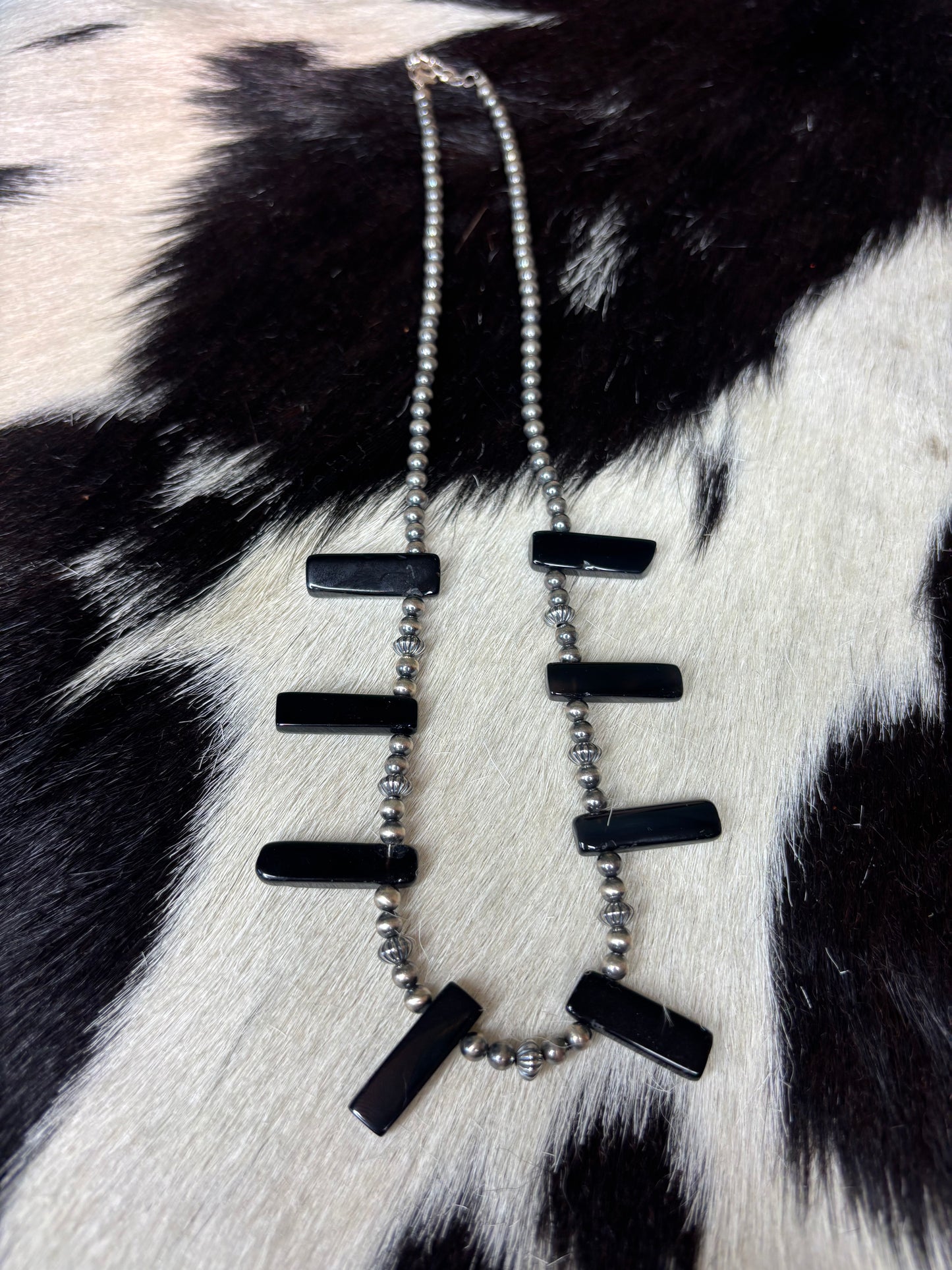 Sterling Silver & Black Onyx Bar Necklace