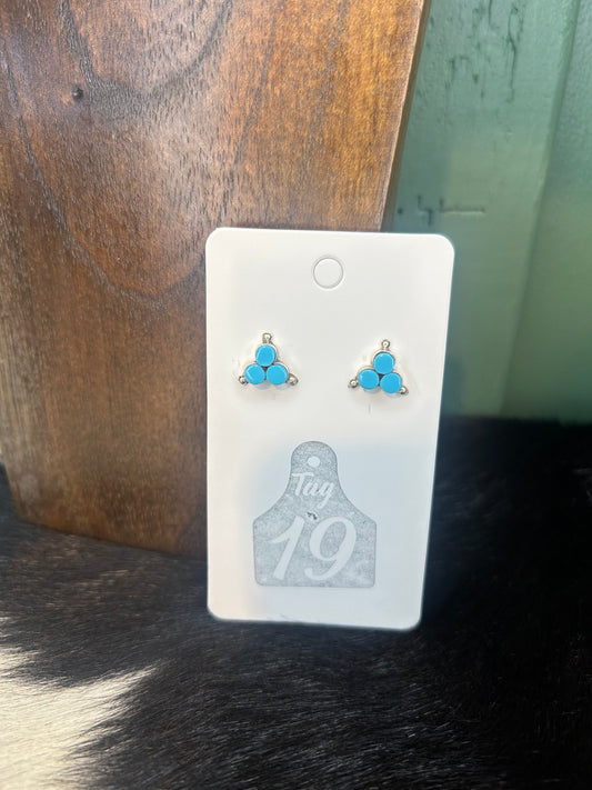Turquoise 3 Stone Stud Earrings