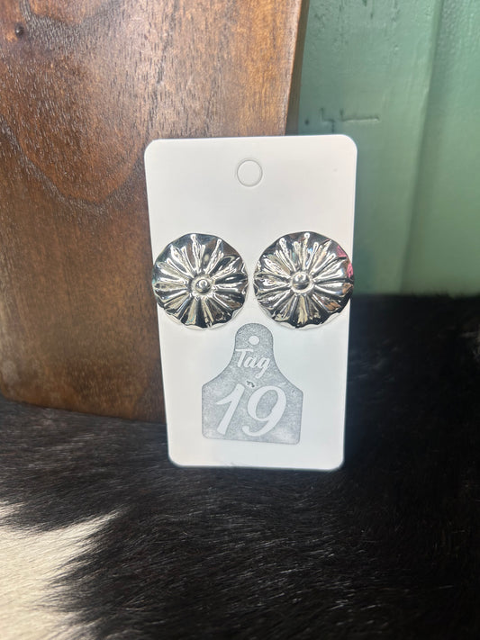 Sterling Silver Concho Stud Earrings
