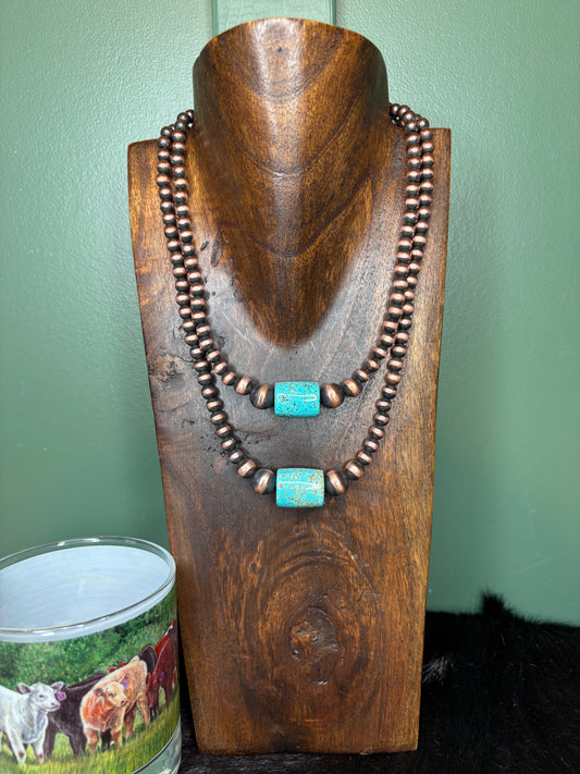 Copper Graduated Chunk Turquoise Necklace