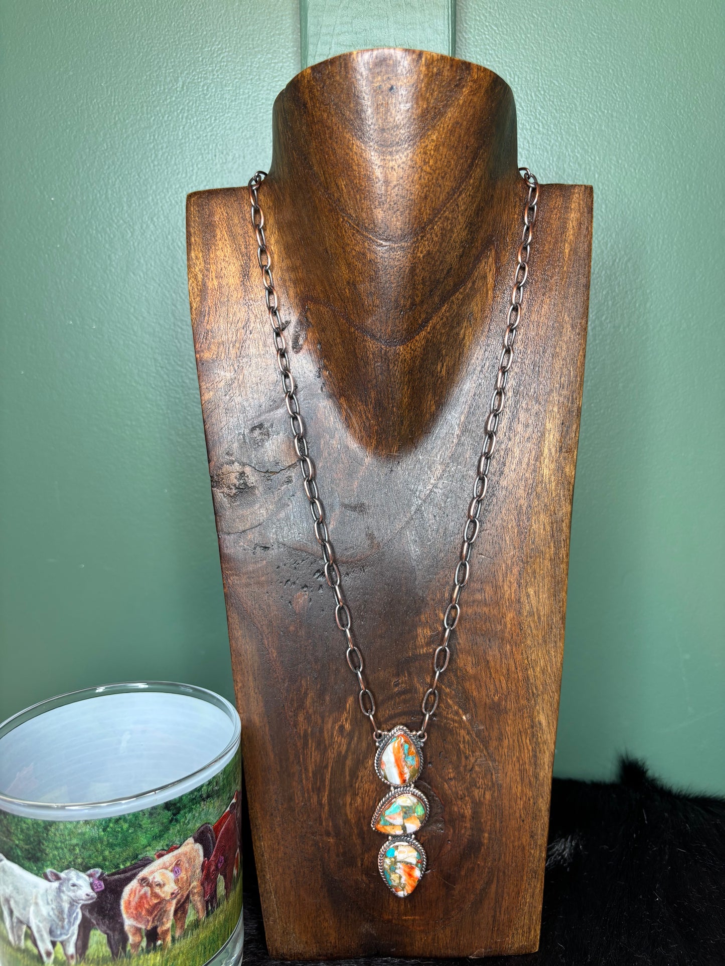 Copper Orange Spiny Drop Necklace