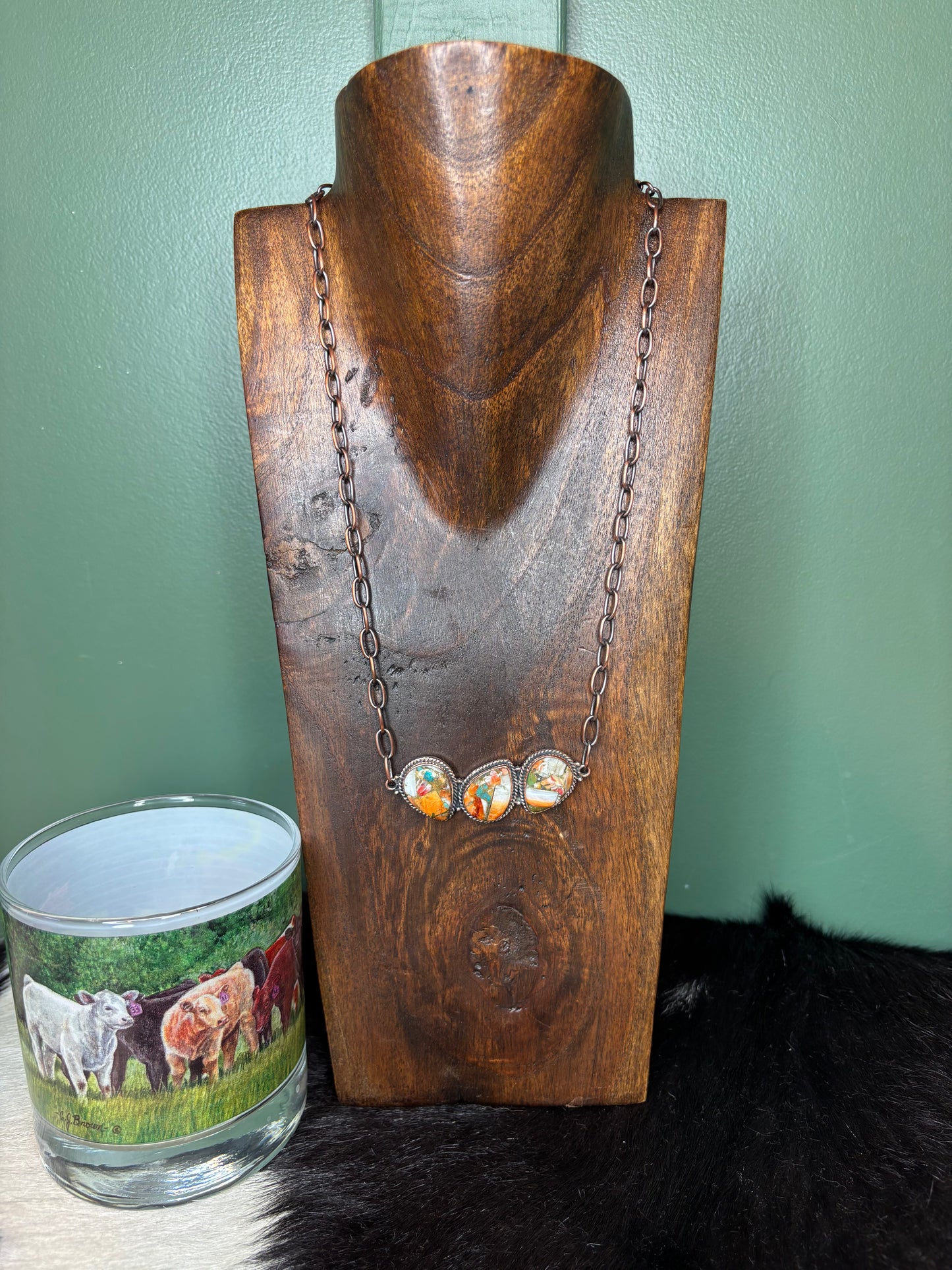 Extended Orange Spiny Bar Copper Necklace