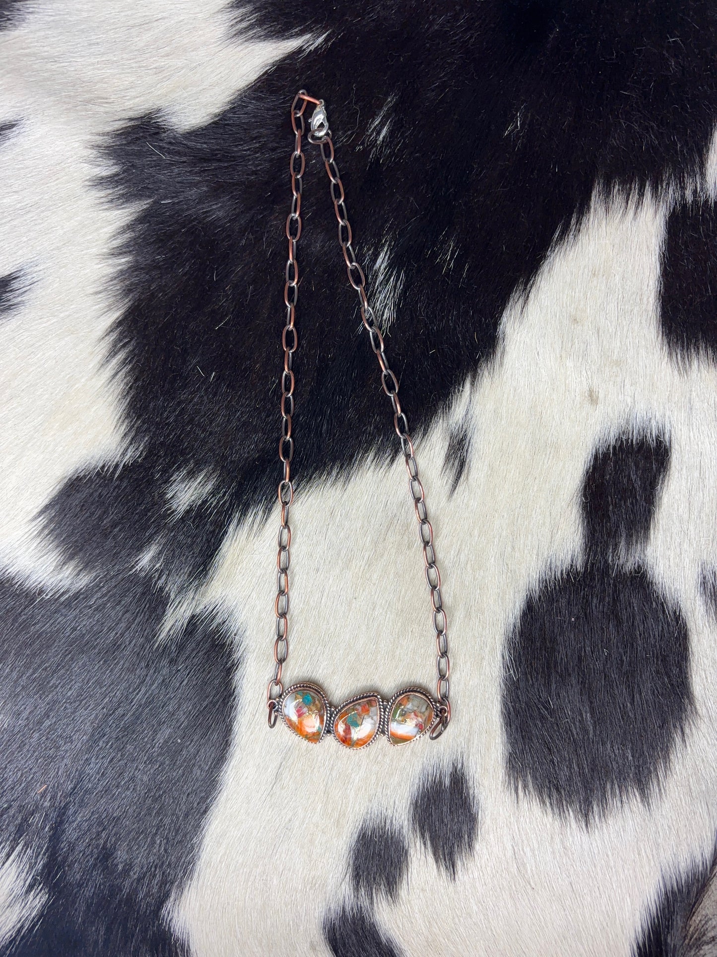 Extended Orange Spiny Bar Copper Necklace