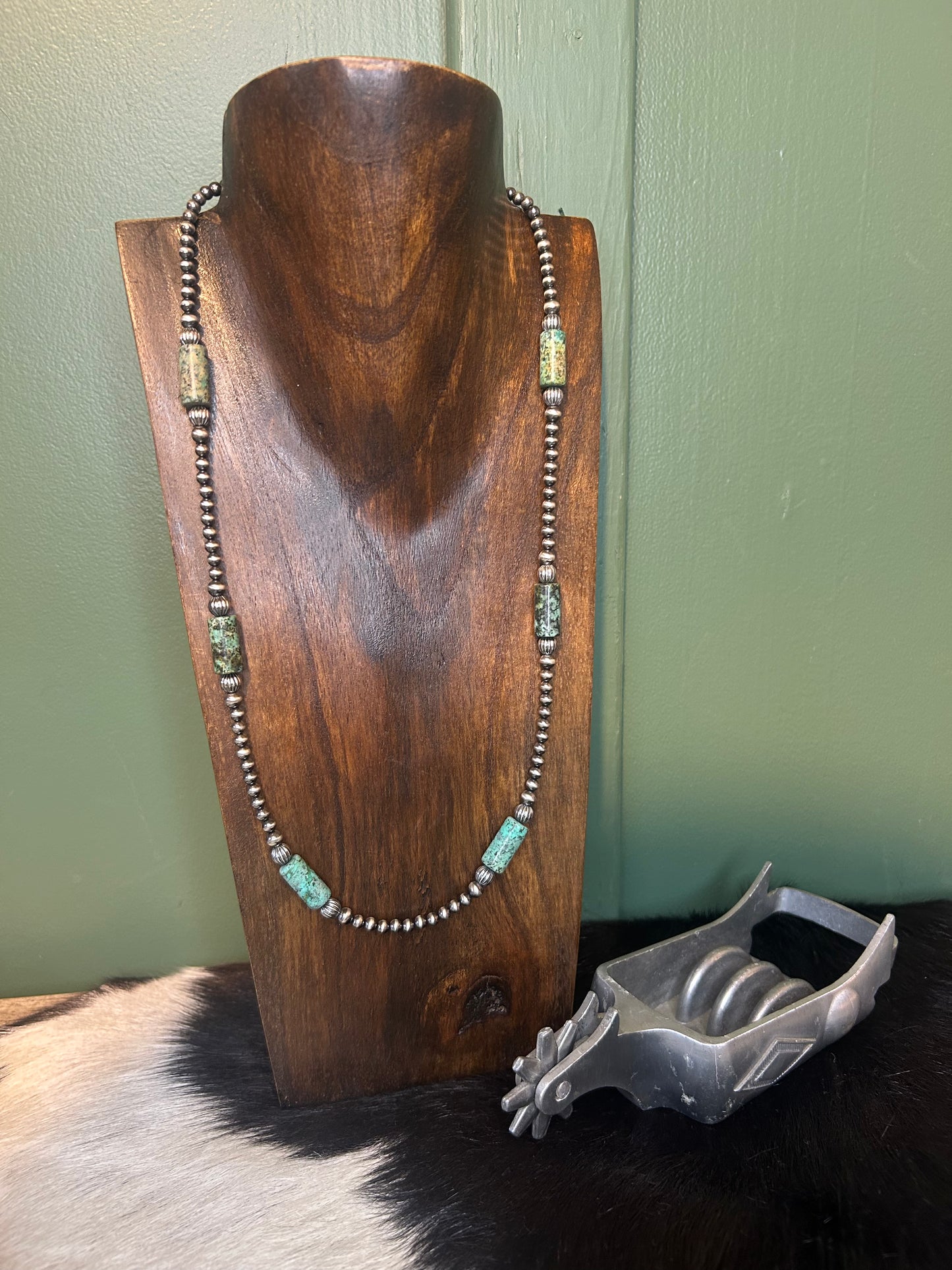 Smaller Turquoise Barrel Bead Necklace