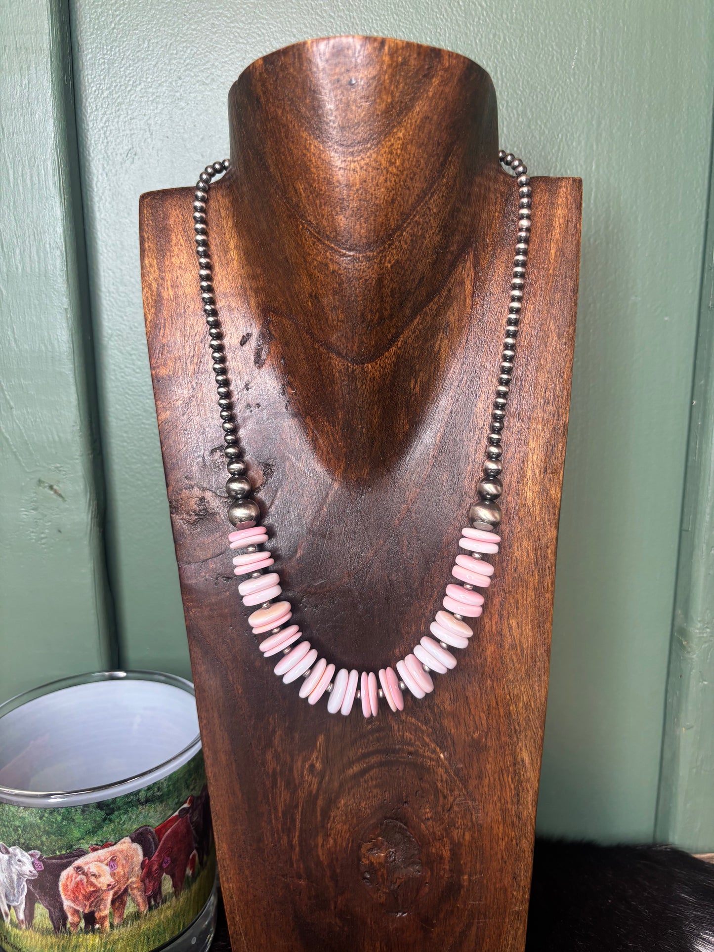 Sterling Silver Graduated  Pink Conch Necklace