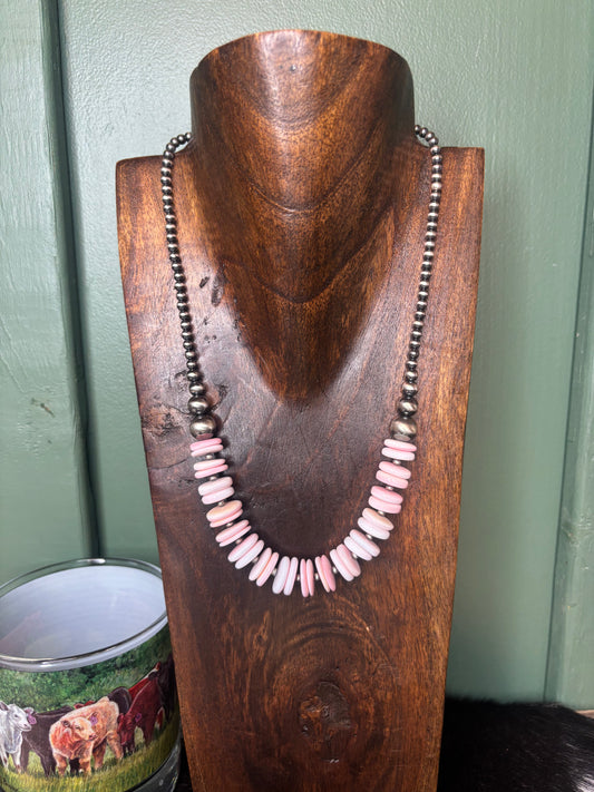Sterling Silver Graduated  Pink Conch Necklace