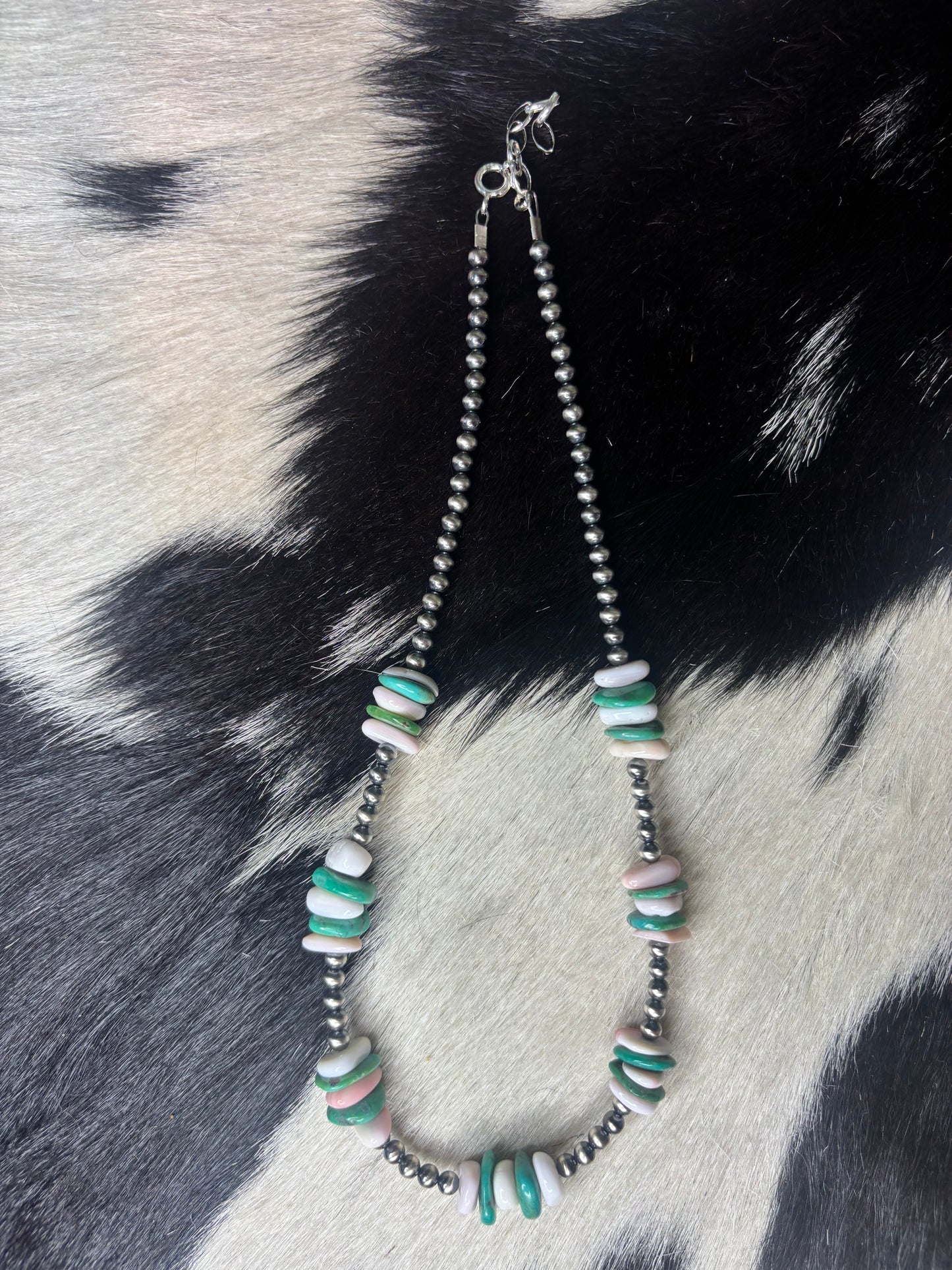 Sterling Silver Pink Conch & Turquoise Necklace