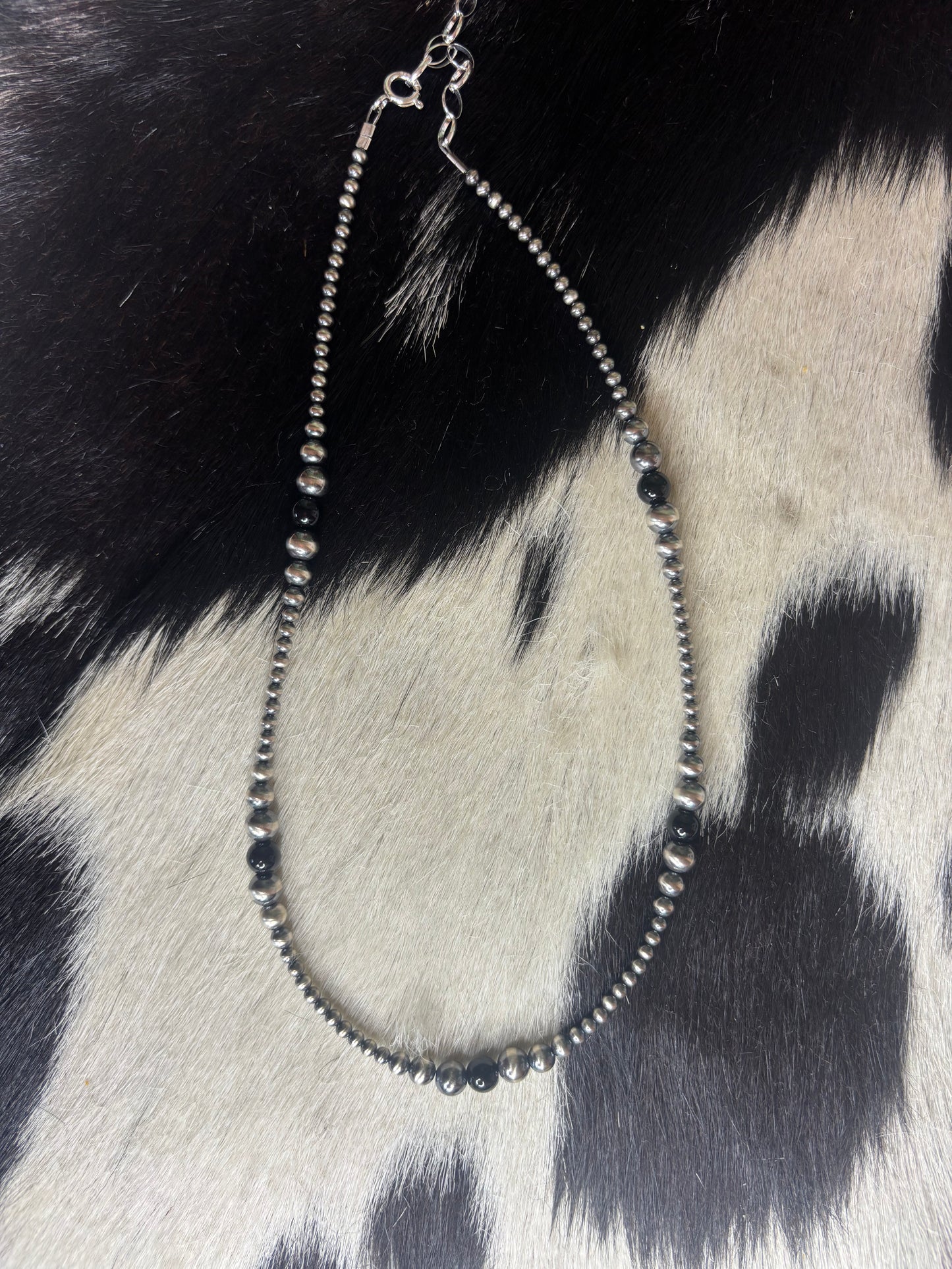 Sterling Silver Graduated Black Onyx Necklace