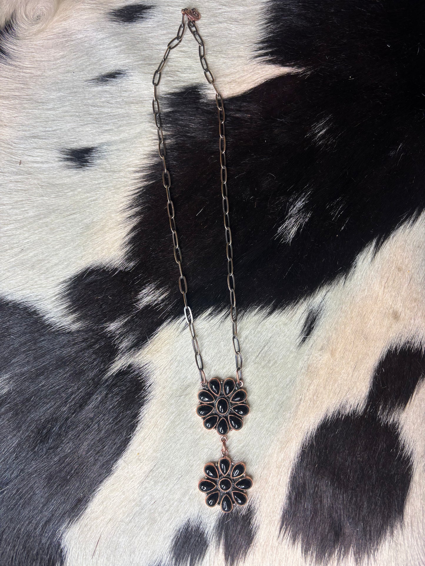 Copper Black Onyx Cluster Drop Necklace
