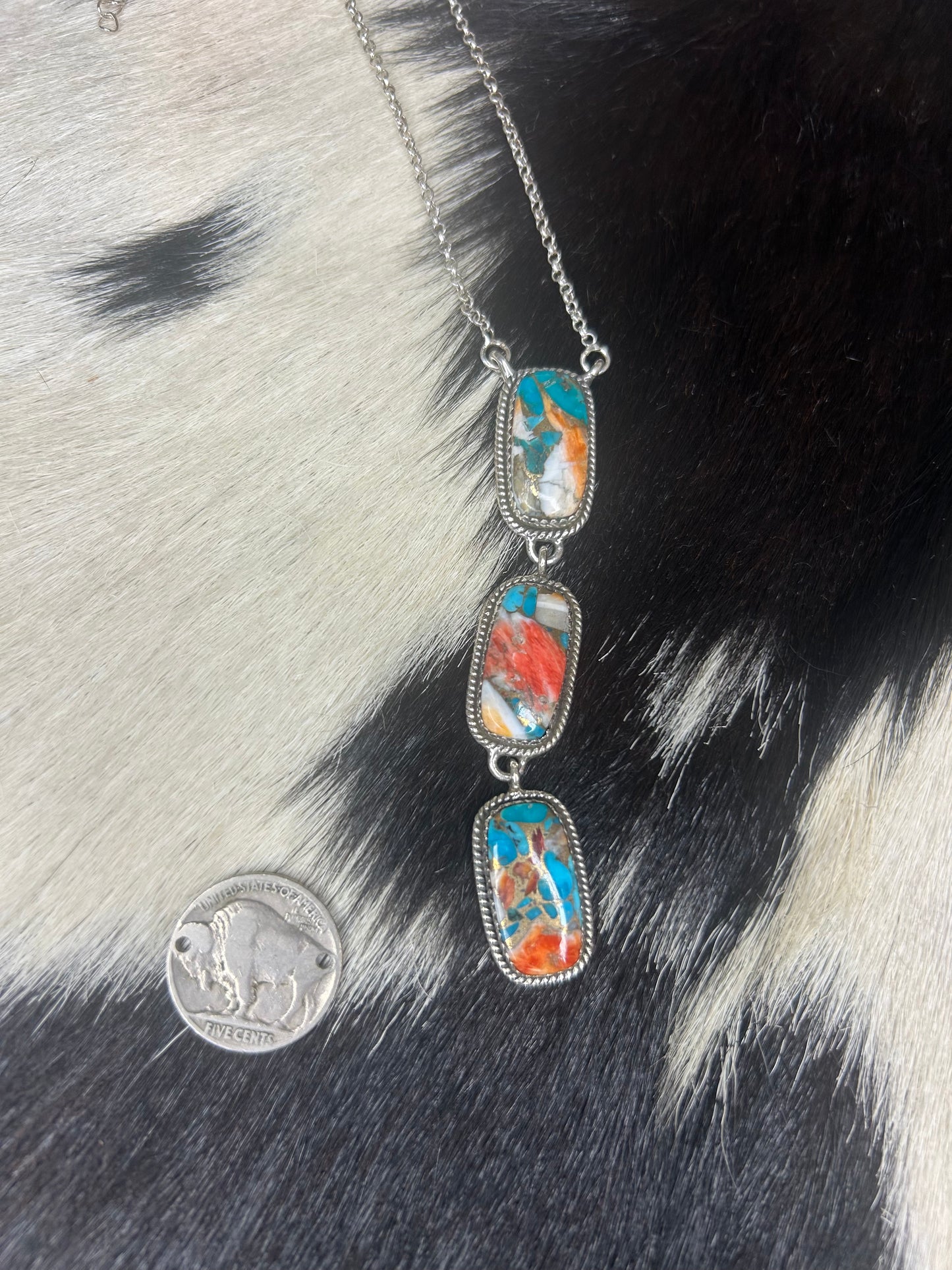 Spiny Turquoise Lariat Necklace