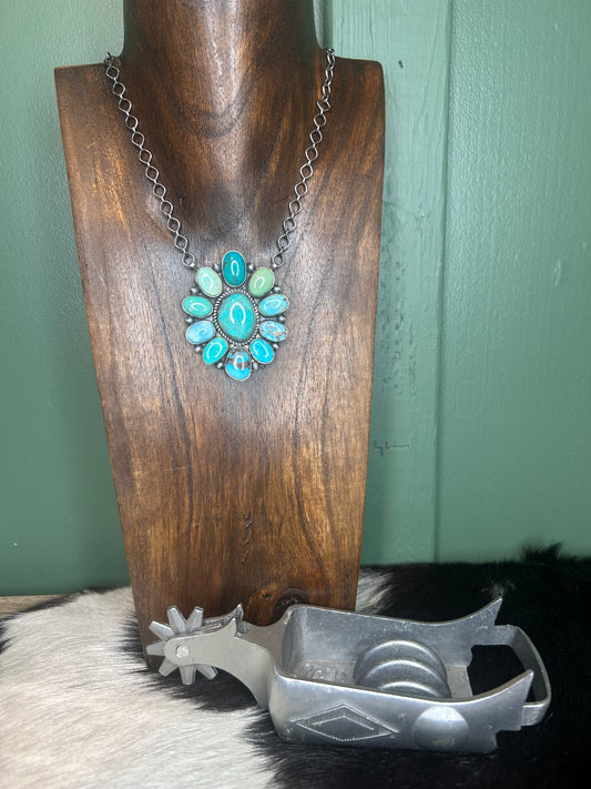 Native Made Multi Stone Turquoise Cluster Necklace
