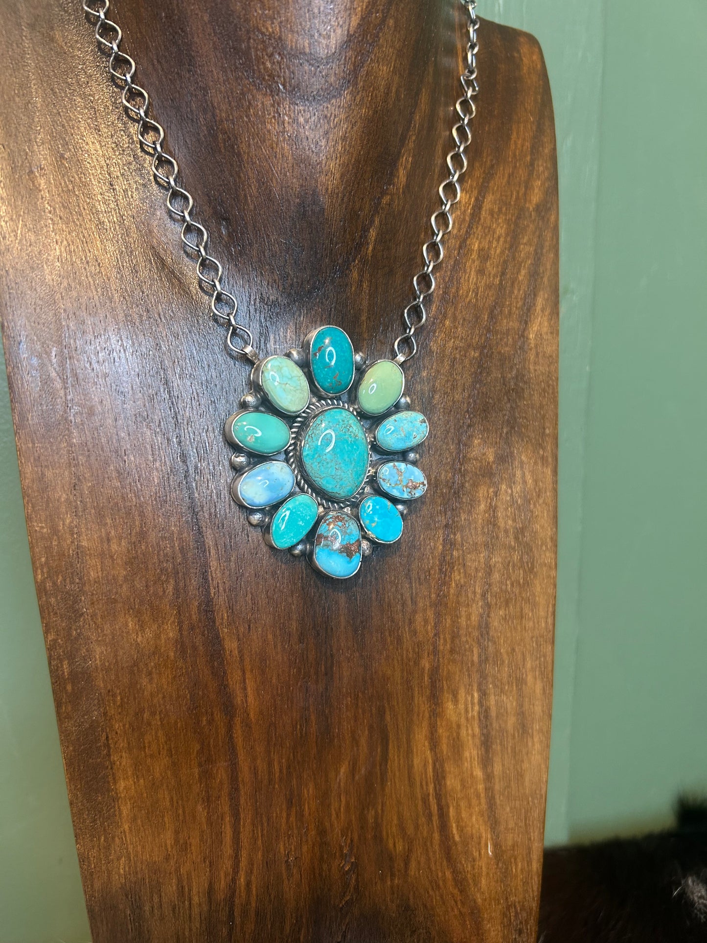 Native Made Multi Stone Turquoise Cluster Necklace