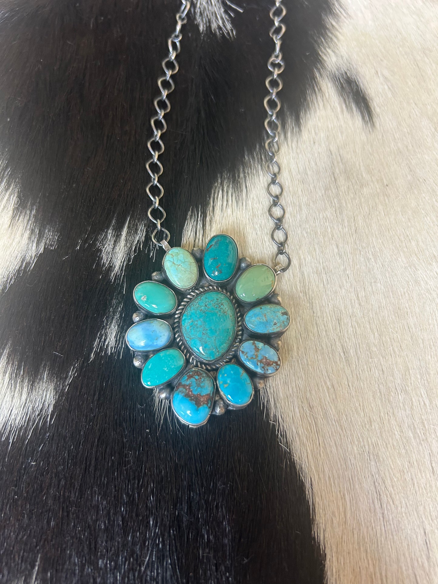 Native Made Multi Stone Turquoise Cluster Necklace