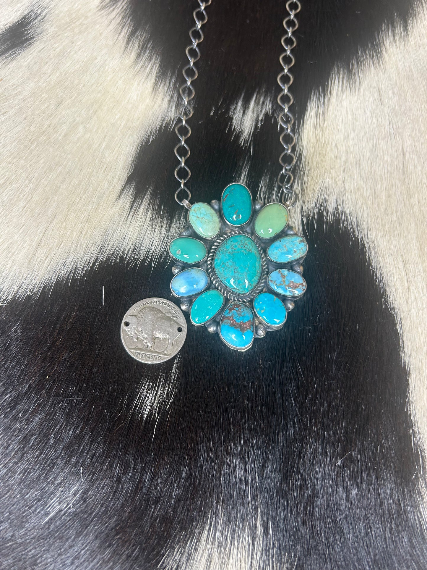 Native Made Multi Stone Turquoise Cluster Necklace