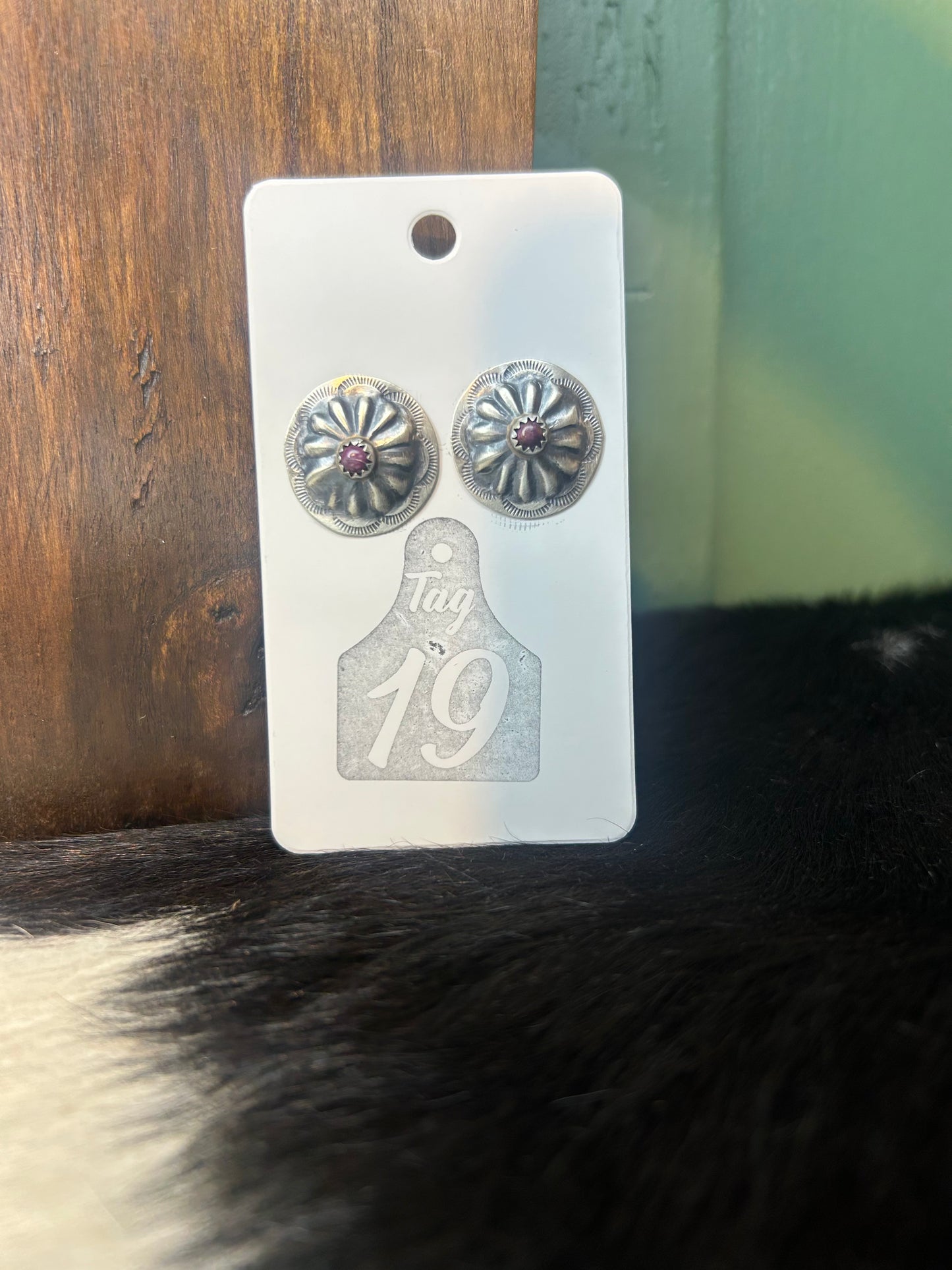Purple Spiny Concho Stud Earrings