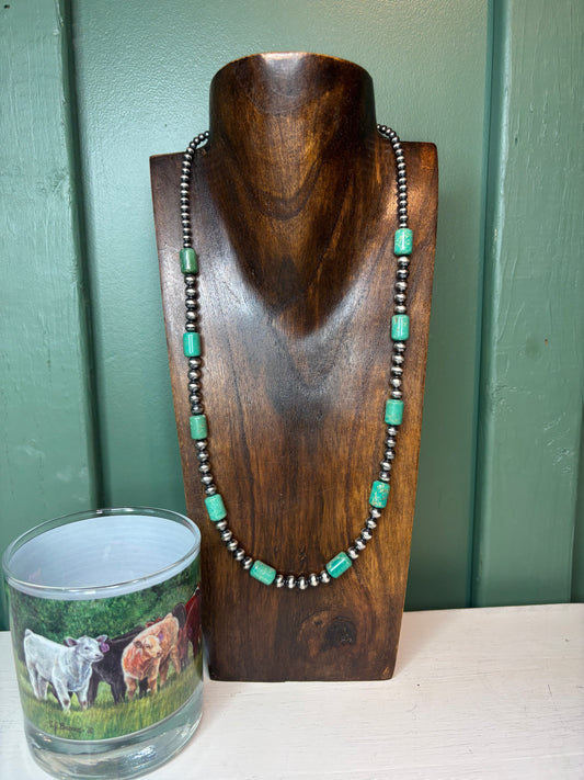 Sterling Silver Turquoise Barrels Necklace