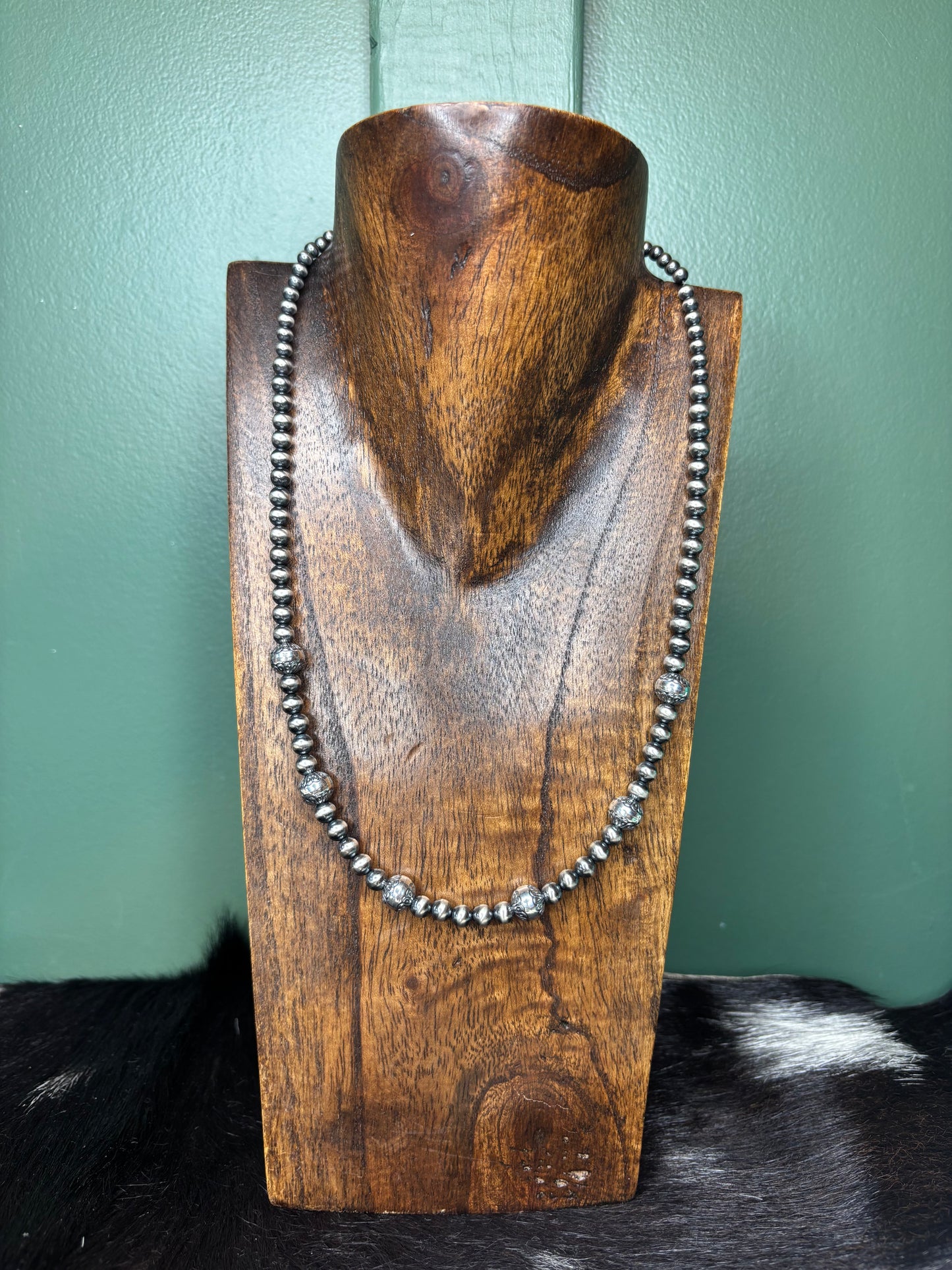 Sterling Silver Floral Stamped Pearls Necklace