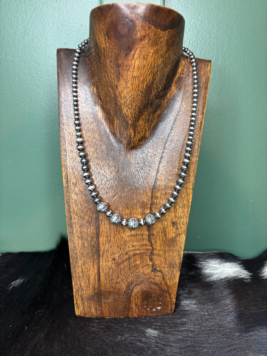 Sterling Silver Stamped Seam Pearls Necklace