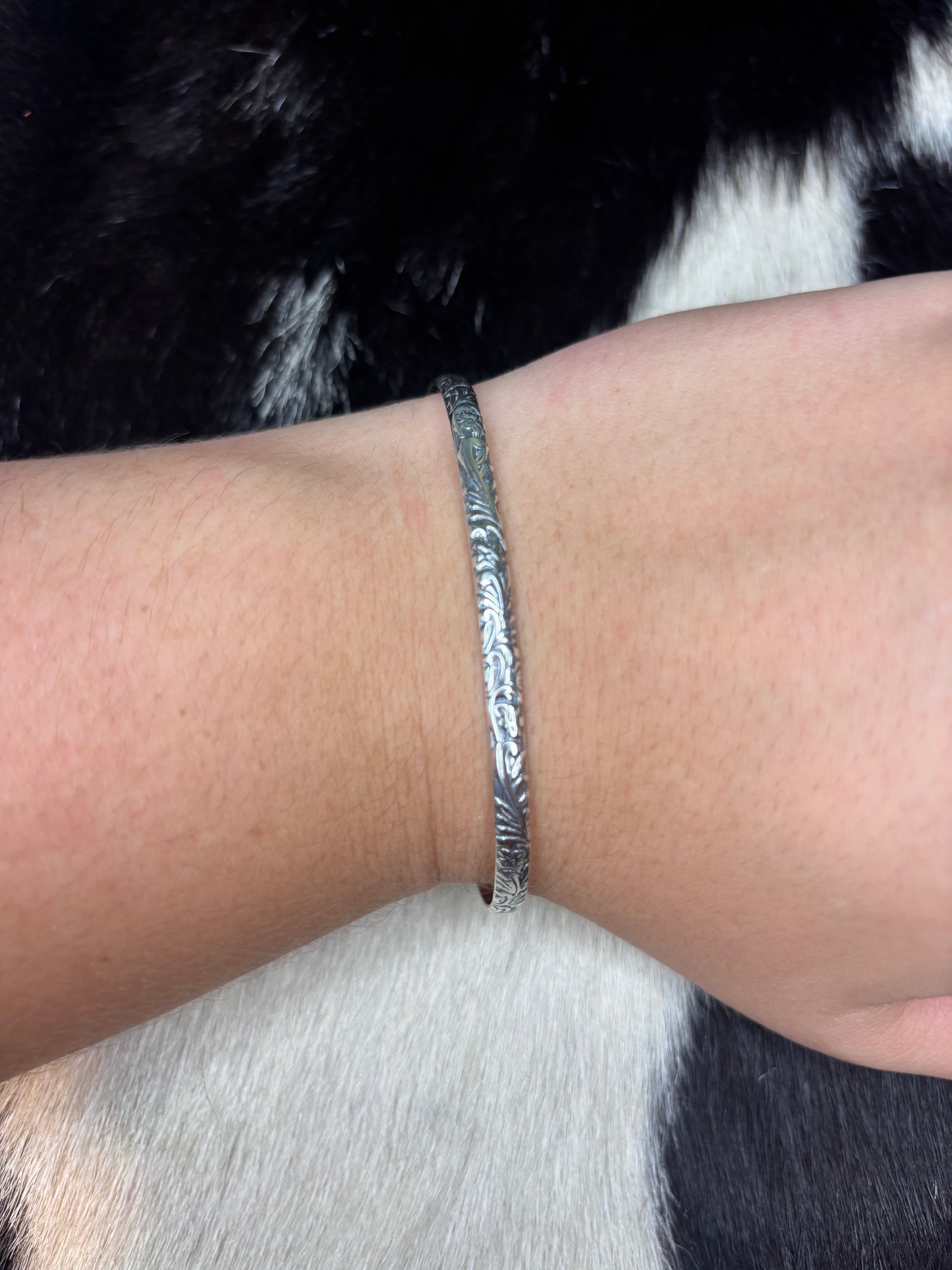 Tooled Floral Sterling Silver Cuff