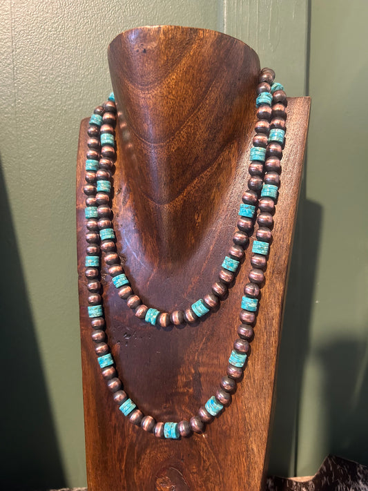 8mm Copper Pearl & Turquoise Necklace