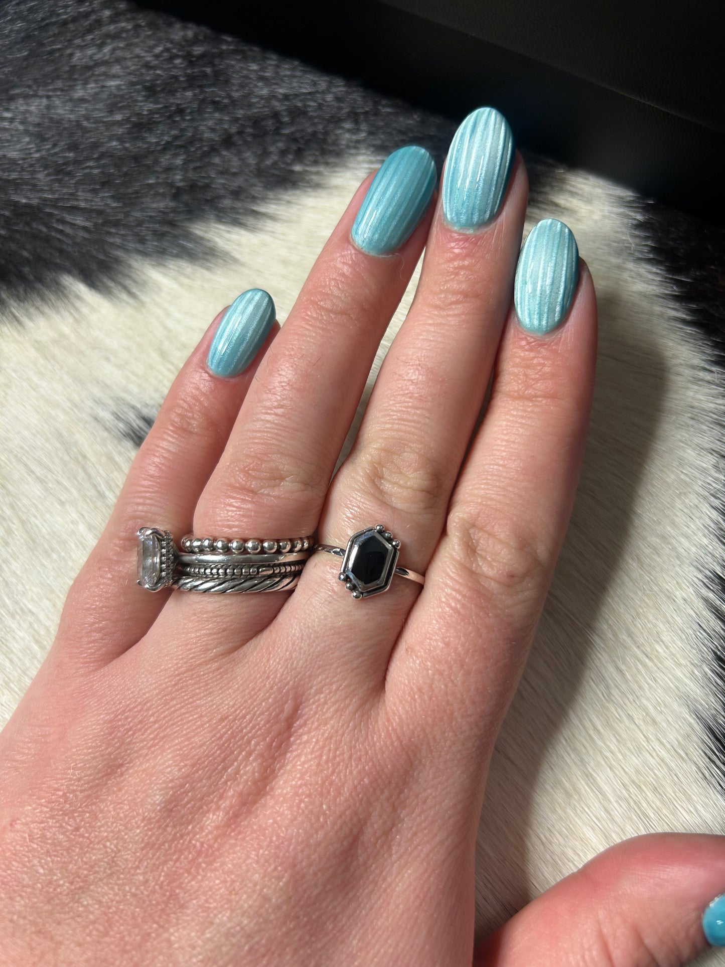 Black Agate Hexagon Ring