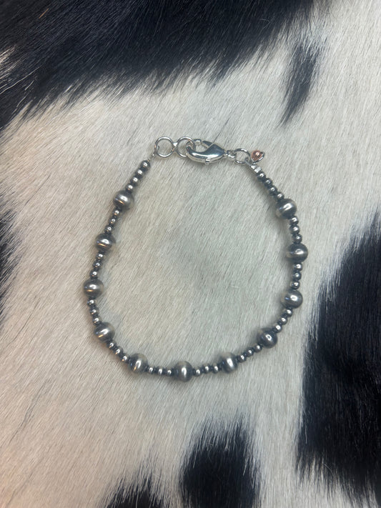 3 & 6mm Silver Plated Copper Pearl Clasp Bracelet