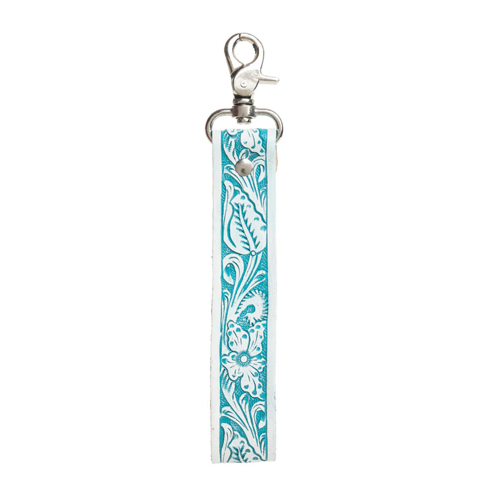White & Turquoise Tooled Key Fob