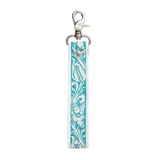 White & Turquoise Tooled Key Fob